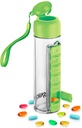 Synergy Water Bottle & Pill Organizer - Contenedor de almacenamiento de viajes para agua, jugo, vitaminas - Portable 7-Day Pillbox - para exteriores, gimnasio, viaje - Easy Carry Strap - BPA Free Plastic - 400ml (Green)