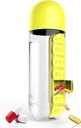 Asobu Combina la caja de píldoras diarias organizador con botella de agua, 20 oz, negro (yellow)