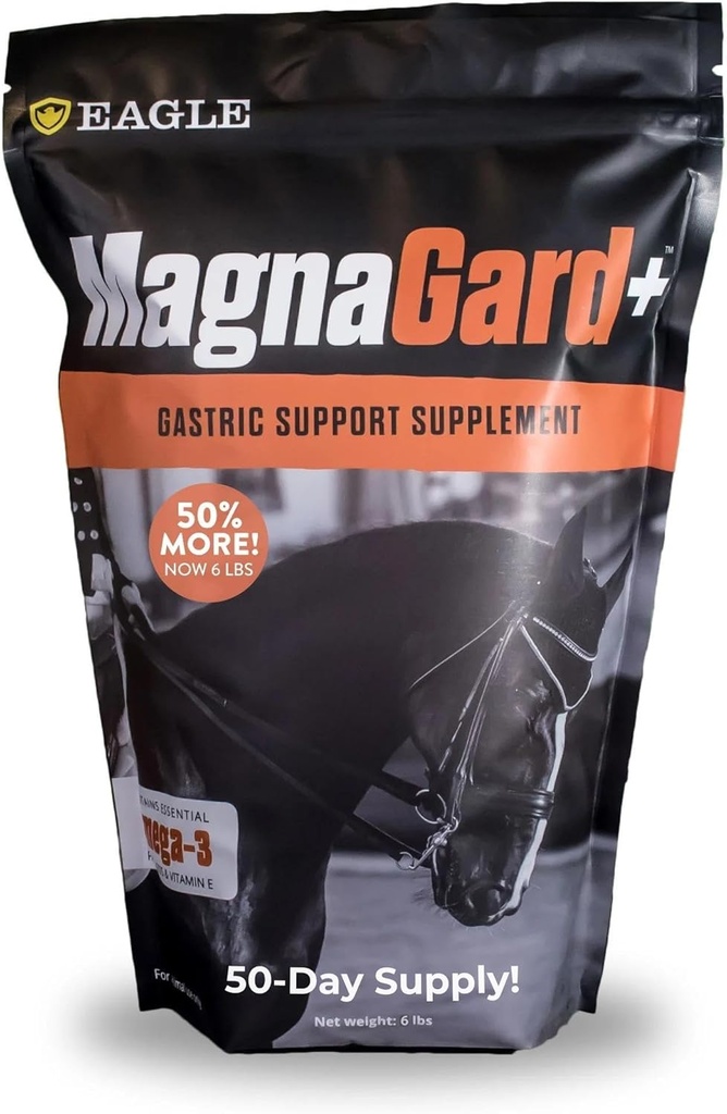 Más Complemento de soporte gástrico para Caballos con Omega 3s Silenciosos Ulcers, Suplemento de calma, Magnesio &amp; Otros Minerales Vitales TEN Powder, 6 Pound Bag, 45-Day Supply