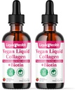 LIQUIDHEALTH 100% Vegan Collagen Plus Biotin 100.000mcg Liquid Drops - Collagen Líquido de base vegetal para hombres y mujeres - Hair & Nail Growth, Skin Health, Boosts Metabolism - Made in USA, Non-GMO (2 Pack)