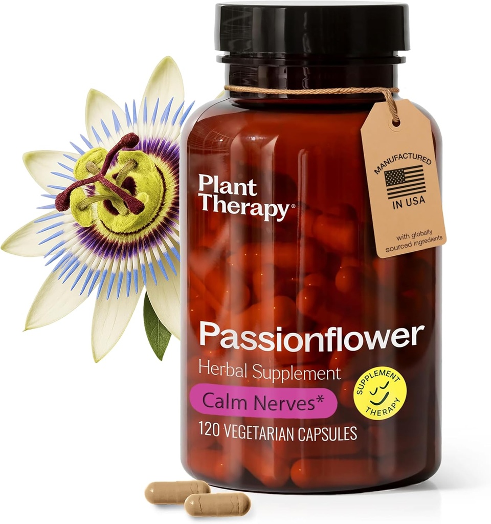 Terapia vegetal Pasión Flores Capsules Fabricados en USA Calms Nerves, Supports Sleep, Great Way to Wind Down Suplementos para Mujer &amp; Hombre 120 Contamos Cápsula Vegetariana