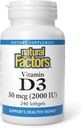 Factores naturales - Vitamina D3 2000 UI, soporta huesos saludables, 240 geles blandos