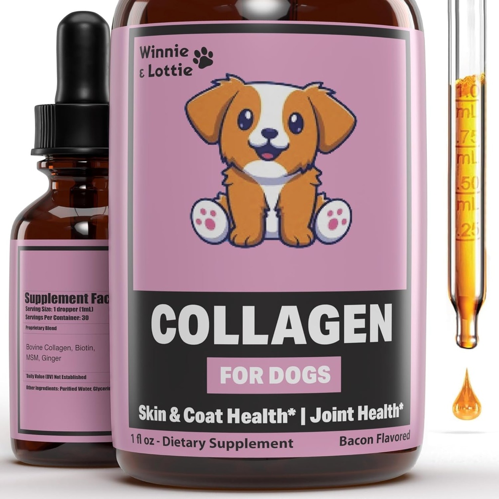 Collagen for Dogs - Líquido Collagen for Dogs - Skin and Coat Supplement for Dogs - Dog Liquid Collagen - Dog Collagen Drops - Collagen Dog - Collagen Dog - Collagen Dogs - 1 fl oz - Bacon Flavor