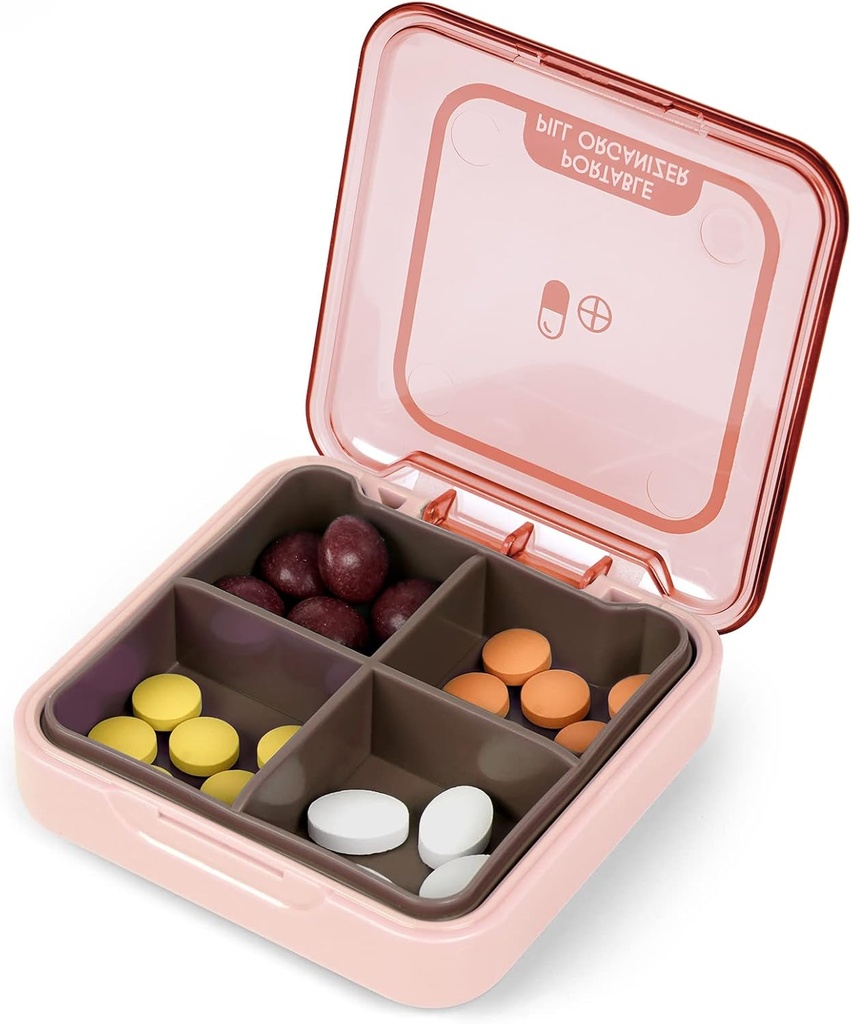 Organizador diario de píldoras, Caja de Medicina Portátil de 4 Compartimientos, Compartimientos de Viaje, Moisture Proof Small Pill Case for Pocket Purse, Daily Pill Holder Container
