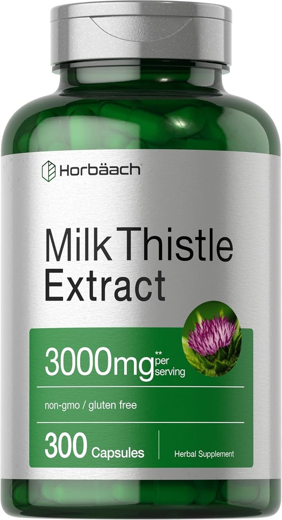 Horbäach Milk Thistle Suplemento Silencio 3000mg Silencio 300 Capsules Silencio Herbal Extract Silencio Non-GMO, Gluten Free