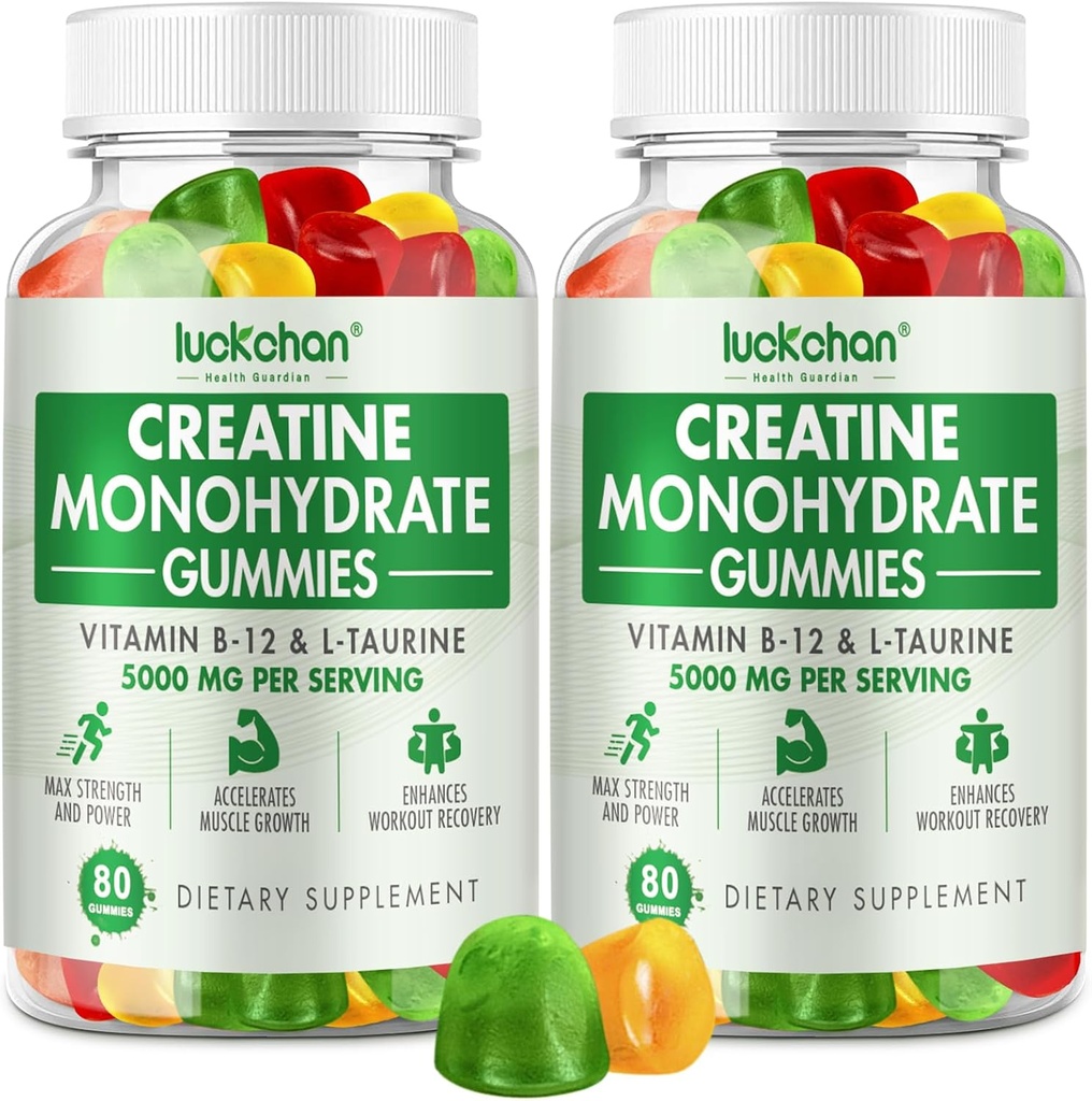 Cretina Monohydrate Gummies 5000mg para Hombres &amp; Mujeres - Creatina para Mujeres - Chewables Monohidrato de crema para la fuerza muscular, constructor de músculos, energía Boost, 160 Conde Pre-Workout Suplemento