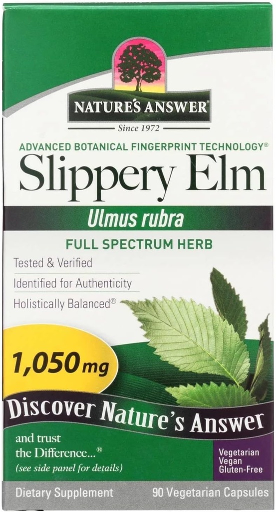 Respuesta de la naturaleza Slippery Elm ← Super Concentrado Suplemento herbal ← Soothes Mucous Membranes ← Demulcent Herb  Kosher