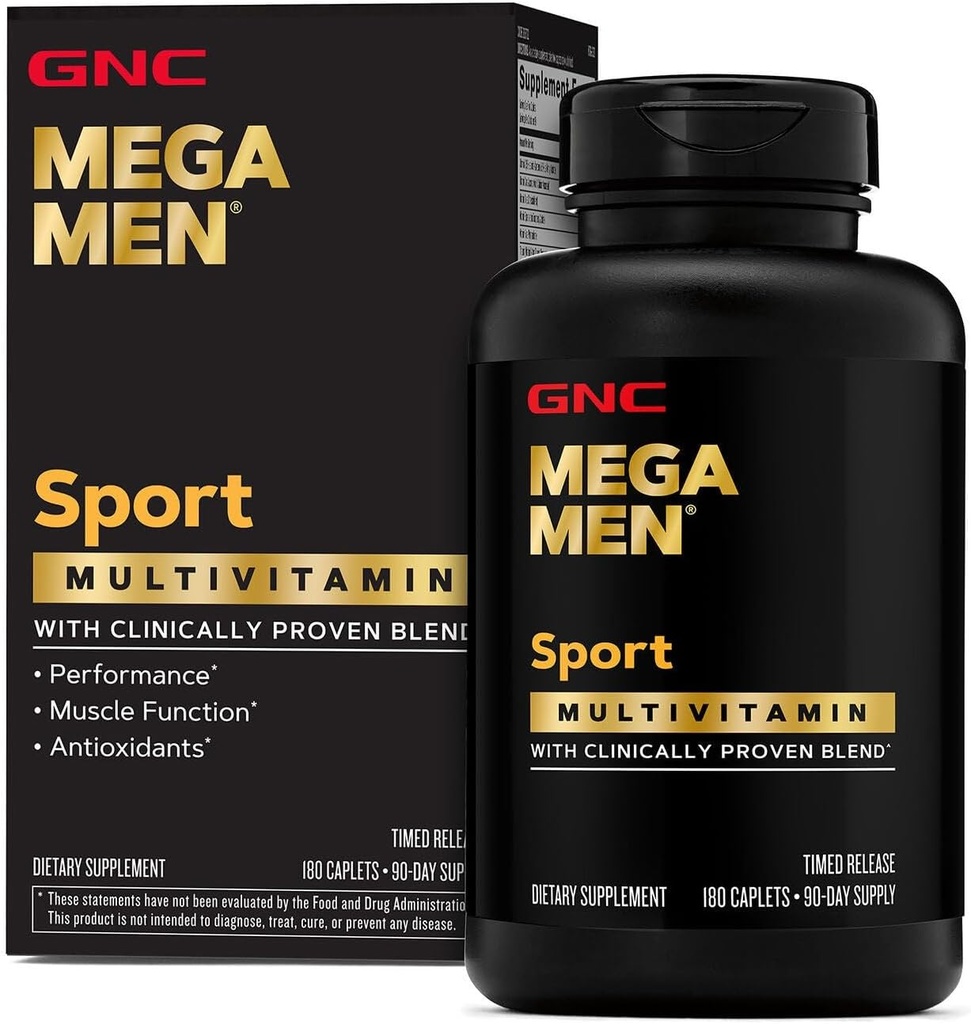 Mega Men Sport Multivitamin Caplets, Athletic Performance Nutrition, función muscular, clínicamente probado para sentirse mejor, antioxidantes, vitaminas B, producción de energía, lanzamiento de tiempo, 180 ct