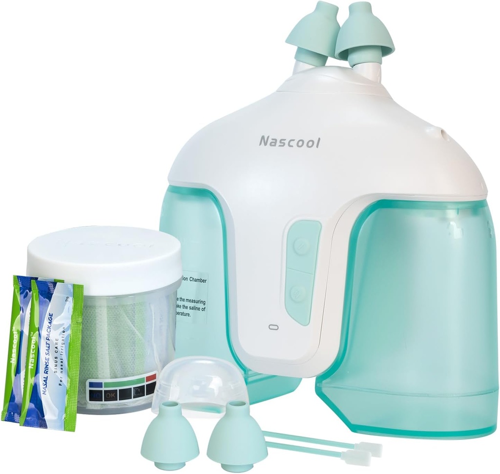 Electric Nasal Irrigation System with 50 Salt Packets, 2 Modes Nose Cleaner with Self Cleaning & Waste Collection Function for Sinus Relief Runny Nose, Nasal Congestion, Itching Nose(Green)