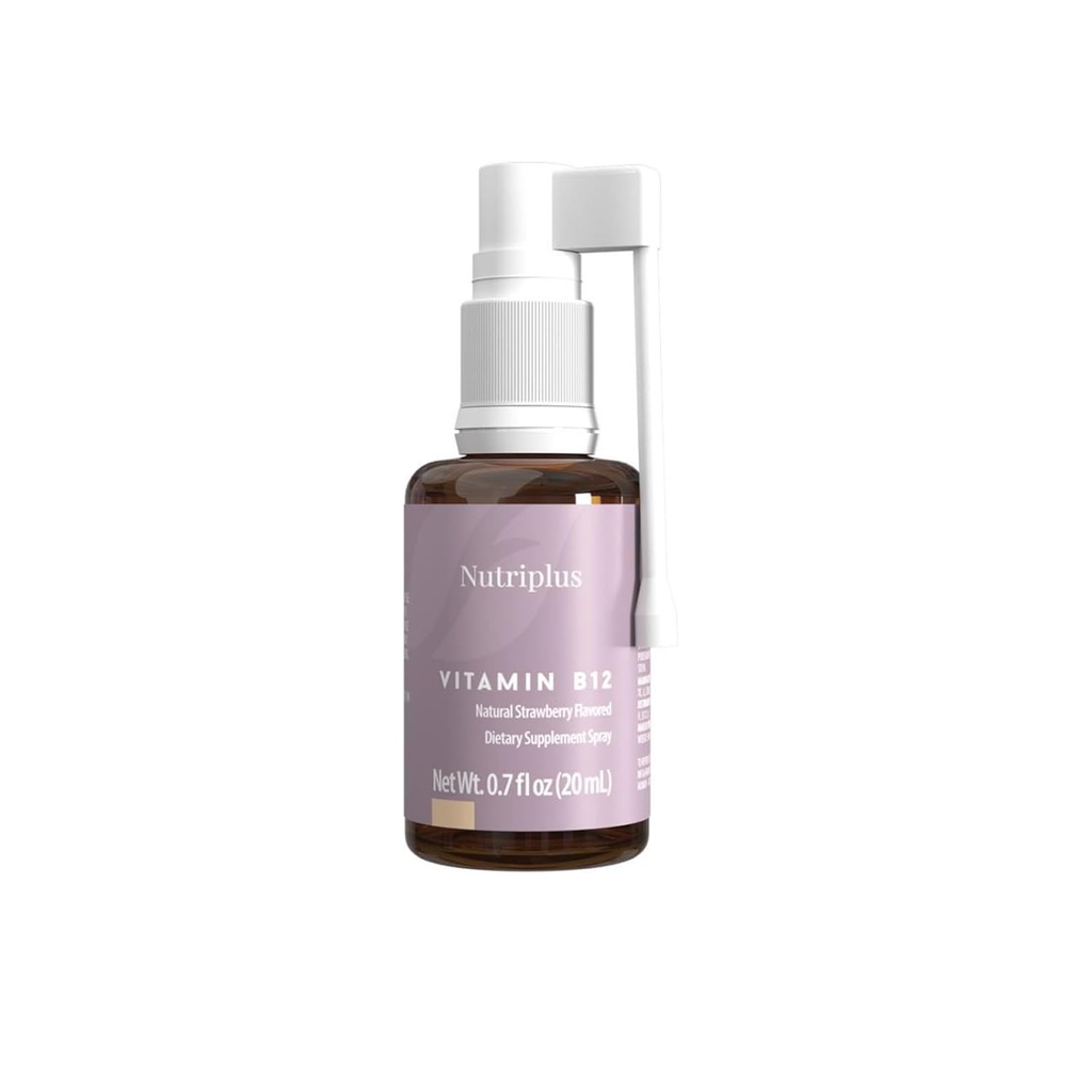 FARMASi Nutriplus Vitamina B12 Spray 1000 mcg – Quick-Absorbing, Vegan & Strawberry-Flavored, 20 ml / 0.67 fl oz