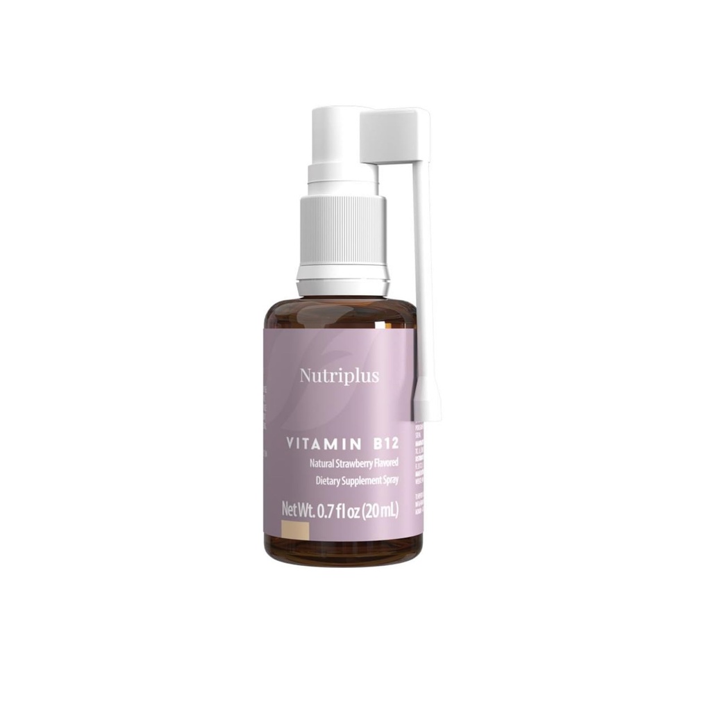 FARMASi Nutriplus Vitamina B12 Spray 1000 mcg – Quick-Absorbing, Vegan & Strawberry-Flavored, 20 ml / 0.67 fl oz