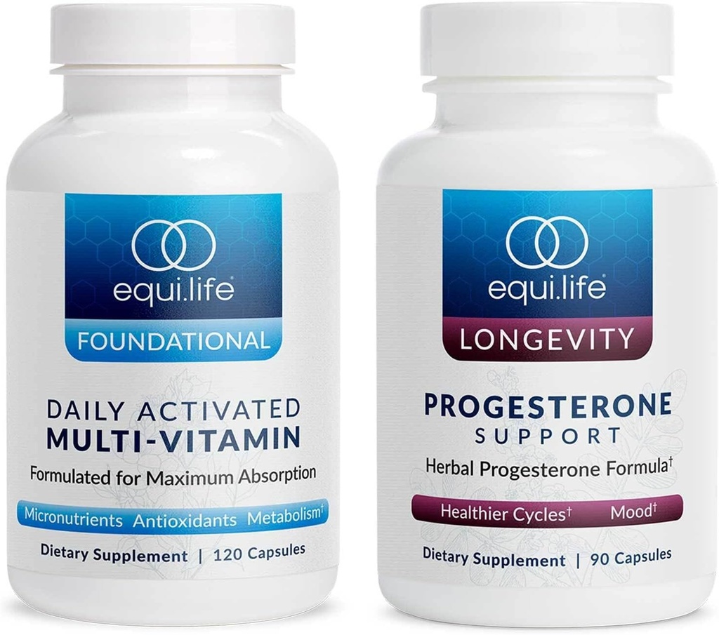 Equilife - Multi-Vitamin activado diariamente (30 servidos) y Progesterone Support (90 ct.) Bundle, 21 vitaminas esenciales y suplemento de hormonas herbales