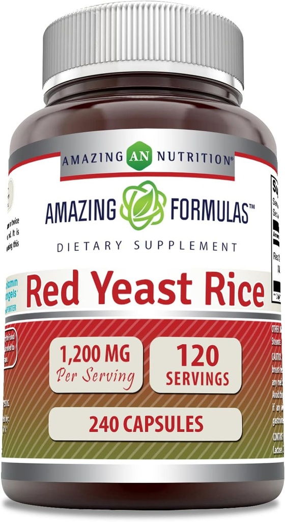 Amazing Formulas Red Yeast Rice 1200mg Por Serving 240 Capsules Suplemento ← Non-GMO TEN Gluten Free ← Made in USA