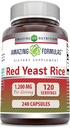 Amazing Formulas Red Yeast Rice 1200mg Por Serving 240 Capsules Suplemento ← Non-GMO TEN Gluten Free ← Made in USA