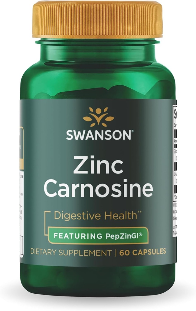 Swanson Ultra Zinc Carnosine (PepZinGI) - 60 cápsulas - Suplemento natural para la salud gástrica, soporte digestivo y equilibrio microbiano de estómago