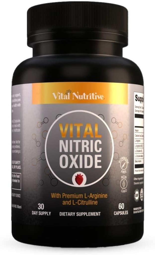 Suplementos de óxido nítrico vital para hombres - Suplemento Booster de entrenamiento para hombres - Nitrous Oxide Boost Blood Flow, Blood Pressure, Energy &amp; Workout Performance con L Arginine L Citruline-30 Days Supply