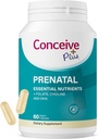 Conceive Plus Prenatal Vitaminas para Mujeres Suplemento - Multivitamina con ácido fólico para el embarazo Vegan, Choline, Hierro - Pre Natal Vitaminas DHA, No GMO - Maternidad Vitamina para Cerebro &amp; Ojo 60 cápsulas