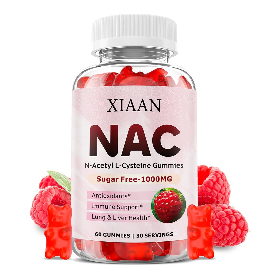 NAC Gummies for Kids &amp; Adults, N Acetyl Cysteine 1000mg NAC Suplemento para Antioxidantes &amp; Immune Support, Lung &amp; Liver Health, Raspberry Flavor 60 Count