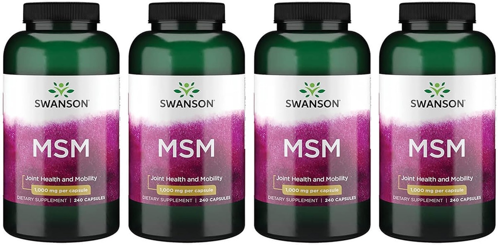 Swanson MSM - Essential Minerals Promoting Mobility & Joint Health Support - Helps to Maintain Connective Tissue Health Including Cartilage, Collagen, & Hair - (240 Capsules, 1000mg Each) 4 Pack