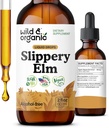 Wild &amp; Organic Slippery Elm Drops - Pulido, Digestivo &amp; Apoyo a las mujeres - Slippery Elm Bark Tincture - Líquido Ulmus Rubra Extracto Suplemento - Vegan, Azúcar &amp; Sin alcohol - 2 fl oz