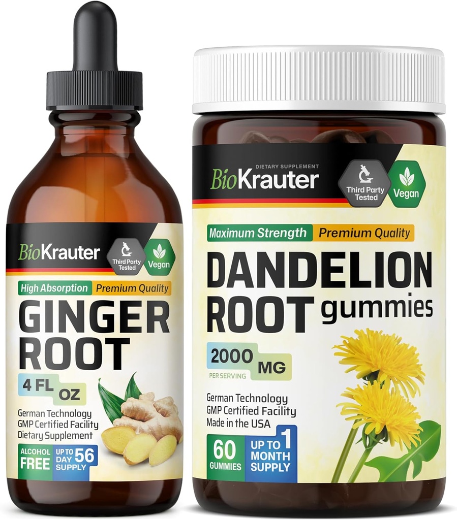 BIO KRAUTER Ginger Root Tincture 4 Fl. Oz. " Dandelion 60 Gummies