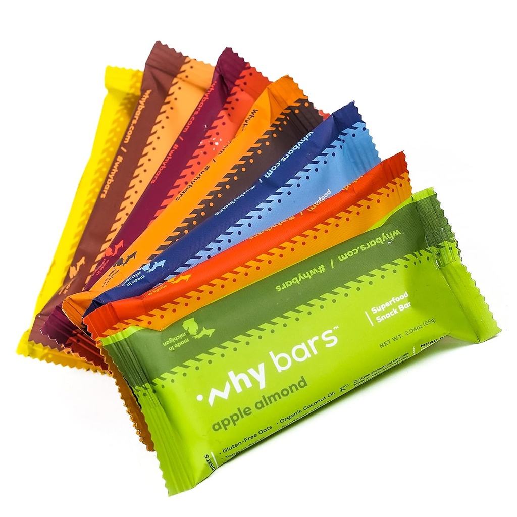 Por qué Bares, Bares Protein, Pack Variedad, 2.04 Bares Ounce (Pack of 7 Protein Bares) - Protein Bar Superfood, Gluten Free, Non GMO, Organic, Vegan, Simple Ingredientes