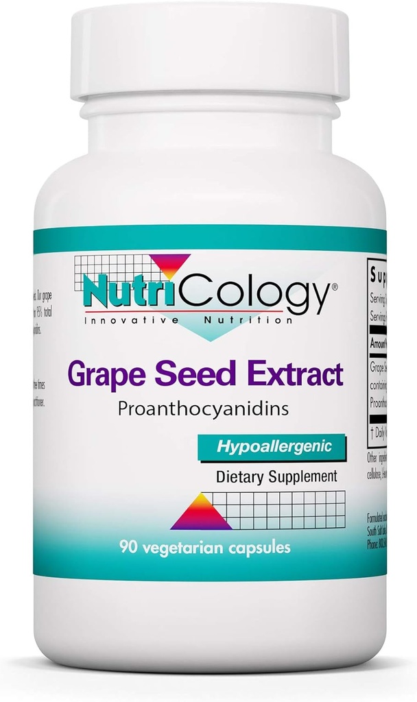 Nutricology Grape Pips - Grape Seed Extract, Proanthocyanidins, Polyphenols, Herbal Supplement, Organic, 300mg Capsules - 90 Count