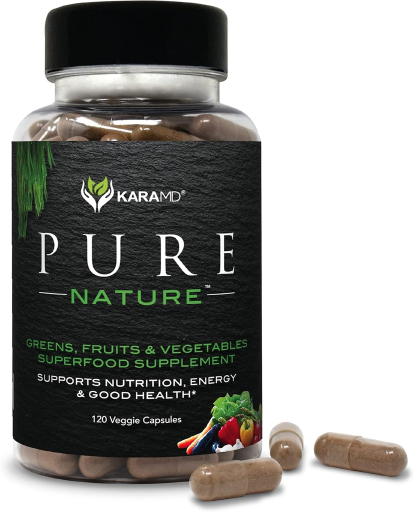 KaraMD Pura Naturaleza TENIDO Greens, Fruit and Veggies Suplemento TEN Vitaminas, Fibra & Antioxidantes TEN 20 Fruits and Vegetables Suplementos para la Energía " Digestión ANTE Gluten Free " Vegan Friendly (30 Servings)