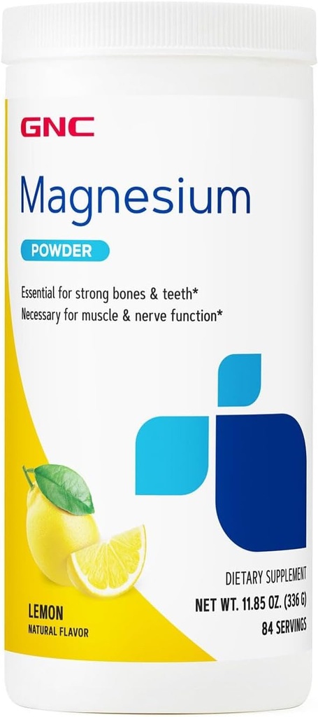 GNC Magnesium Citrate and Carbonate Powder | Supports Heart, Muscle, Nerve, and Cell Function | Lemon Flavored | 84 Servings