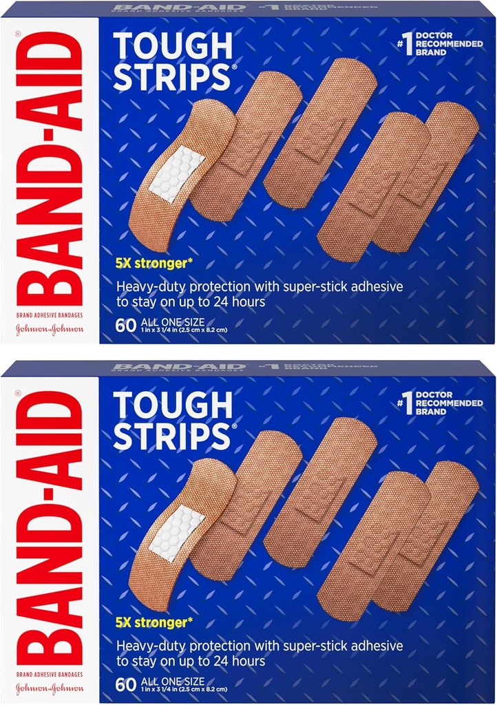 Band-Aid Marca Tough Strips Adhesive Bandages for Wound Care, Durable Protection for Minor Cuts and Scrapes, All One Size, 2 Pack