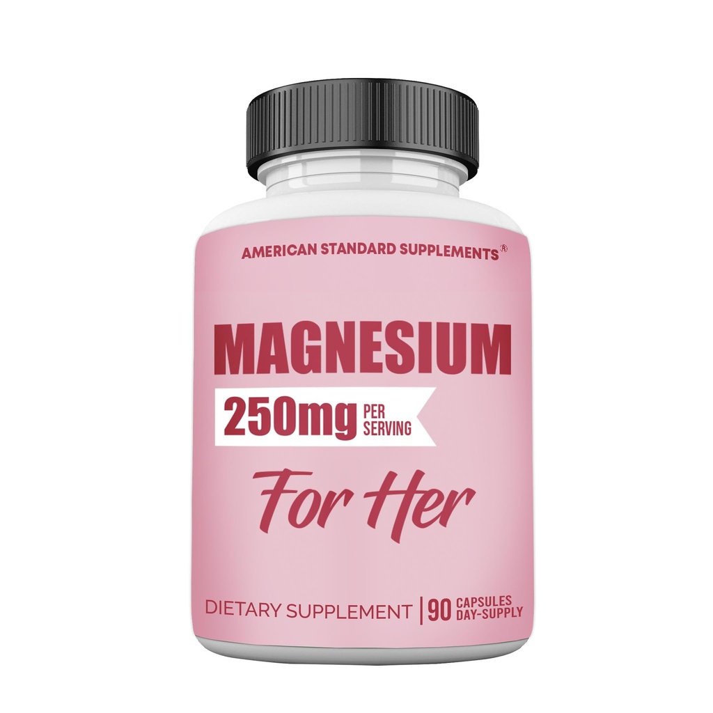 Magnesium Glycinate for Women 250mg Por One Capsule, Magnesium Glycinate Chelated for Her, 90 Capsules, 90 Days Supply