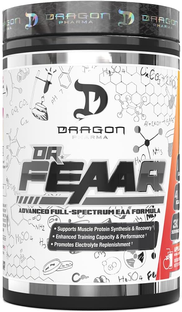DRAGON PHARMA Dr. FEAAR® Advanced Full-Spectrum EAA Matrix, admite síntesis y recuperación de proteínas musculares, capacidad y rendimiento de entrenamiento mejorado (30 servidumbres, Apple Juice)