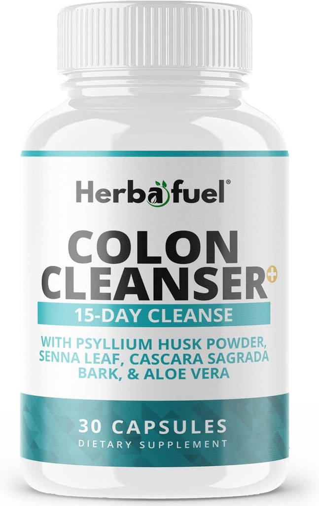 Colon Cleanse - Supports Detox, Gut Health, " Bloating Relief - Contiene hierbas, fibras, " Probiotics - Advanced Cleansing Formula with Psyllium Husk Powder, Non-GMO, 30 cápsulas