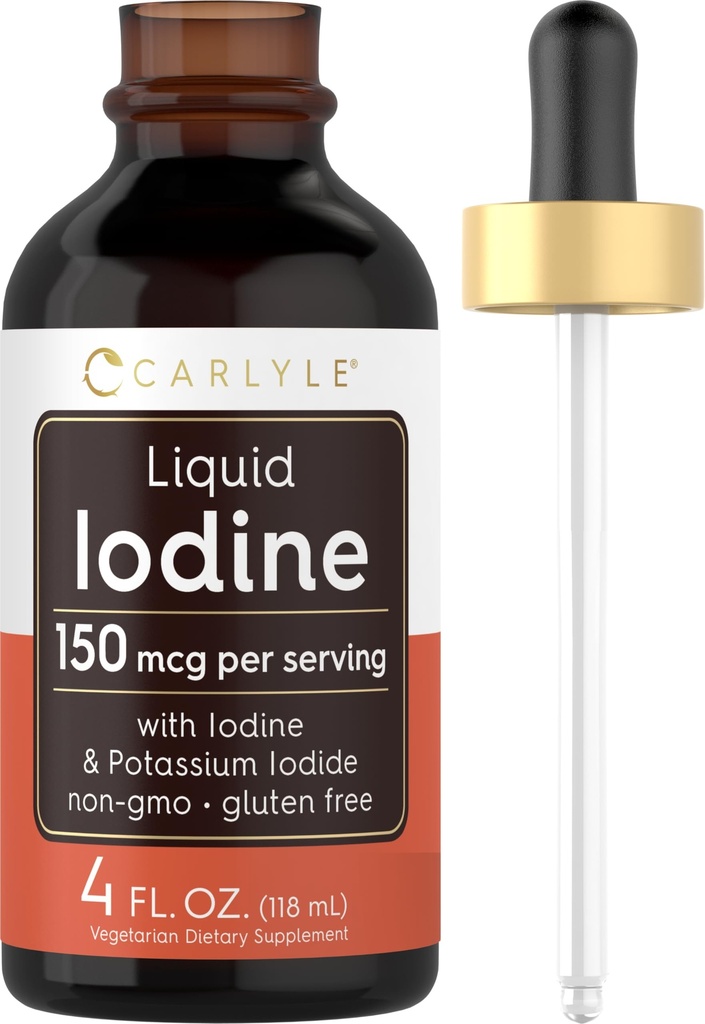 Carlyle Liquid Iodine Drops 4 fl oz | 150 mcg | Iodine & Potassium Iodide Supplement | Vegetarian Liquid Tincture | Non-GMO, Gluten Free
