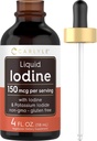 Carlyle Liquid Iodine Drops 4 fl oz TEN 150 mcg ANTE Iodine ' Potassium Iodide Suplemento Silencio Vegetarian Liquid Tincture ← Non-GMO, Gluten Free