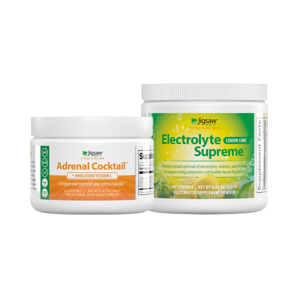 Jigsaw Health Bundle ¦ Adrenal Cocktail, 60 Servings (Jar), y Electrolye Supreme (Límon-Lime), 60 Servings (Jar)