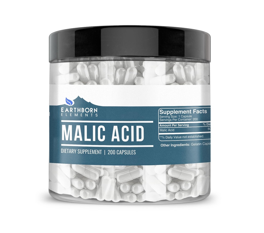 Elementos tercos Ácido Malic, 200 capsules, Puro ' Undiluted, No Additives