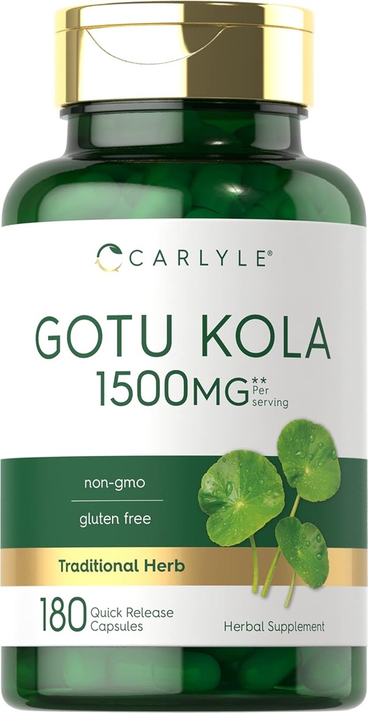 Carlyle Gotu Kola Capsules 1500mg  180 Count ← Non-GMO, Gluten Free ← Tradicional Herb Extract