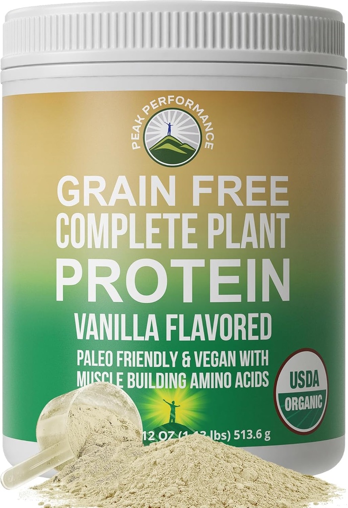 Paleo orgánico Grain Free Plant Based Raw Vegan Protein Powder. Amazing Amino Acid Profile and Less Than 1g of Sugar. with Hemp and Pea Protein Vanilla Flavored