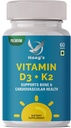 Vitamina K2 (MK7) con suplemento D3 Bono y salud cardíaca No GMO Fórmula 5000 UI Vitamina D3 &amp; 100 mcg Vitamina K2 MK-7 Complejo Easy to Swallow Vitamin D & K, 60 Tablets
