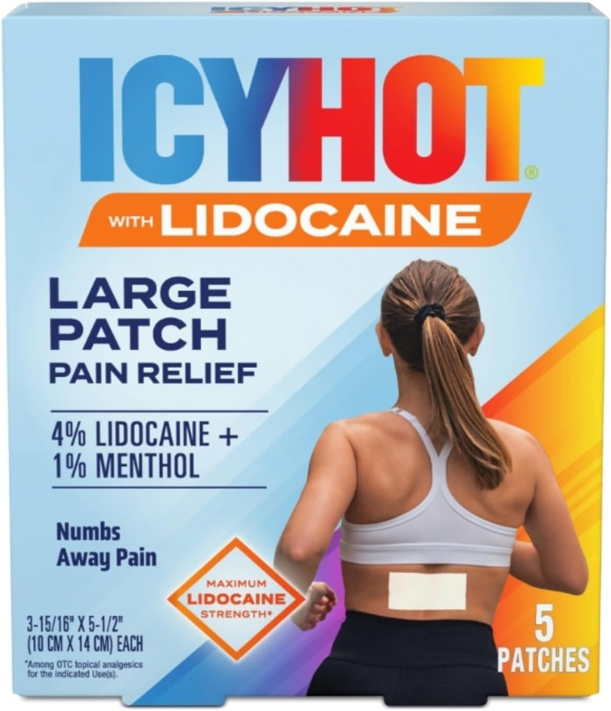 Icy Hot Max Strength Lidocaine Patch Alivio de Dolor (5 Conde) Penetrates for Fast, Targeted Relief