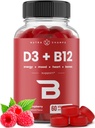 NutraChamps Vitamina D3 &amp; B12, Methyl B12 Gummies for Adults &amp; Kids, Mejorada con Vitamina D 3 &amp; B9 Folate Vitamina, Energía Natural, Mood, Metabolismo & Focus, Raspberry, 60 Gummies