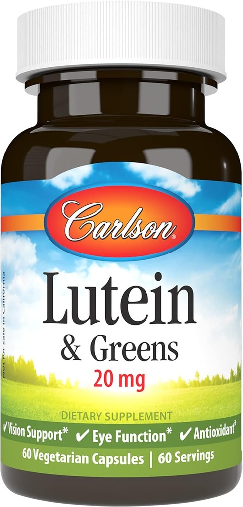 Carlson - Lutein " Greens, 20 mg, Vision Support " Eye Function, Antioxidant, 60 cápsulas vegetarianas