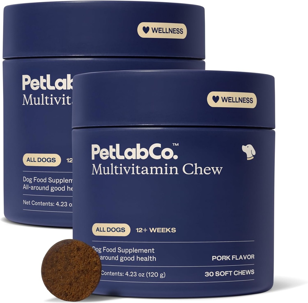PetLab Co. 22 en 1 Perro Multivitamínico - Soporte Dog's Immune Response, Skin, Coat, Conjuntos &amp; Salud Global - Vitaminas A, E, D, B12, Minerales, Antioxidantes - Chewable Pork Flavor