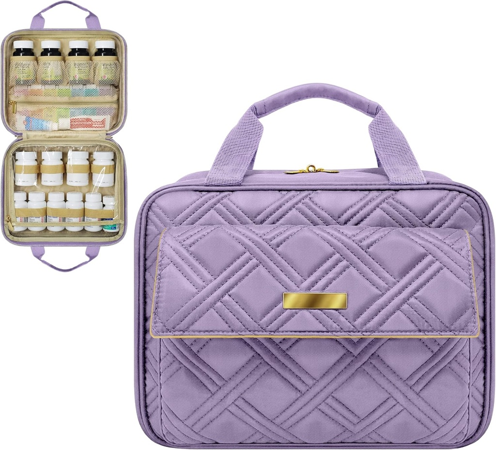 Bolsa grande de Medicina Quilted, Transportador, Caso, Organizador de Viajes para Medicamentos, Botellas de Píldora, Inodoros y Suministros Médicos con Bolsillos Fijo