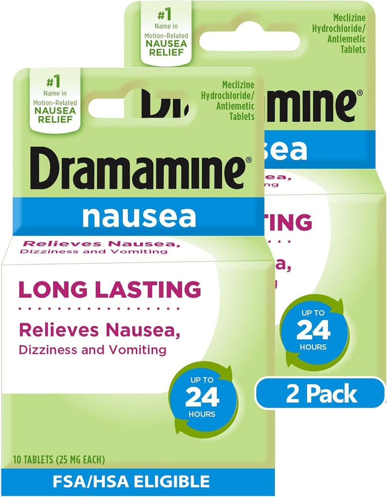 Dramamine Nausea Long Lasting, Nausea Relief, 10 Conde (Pack of 2)