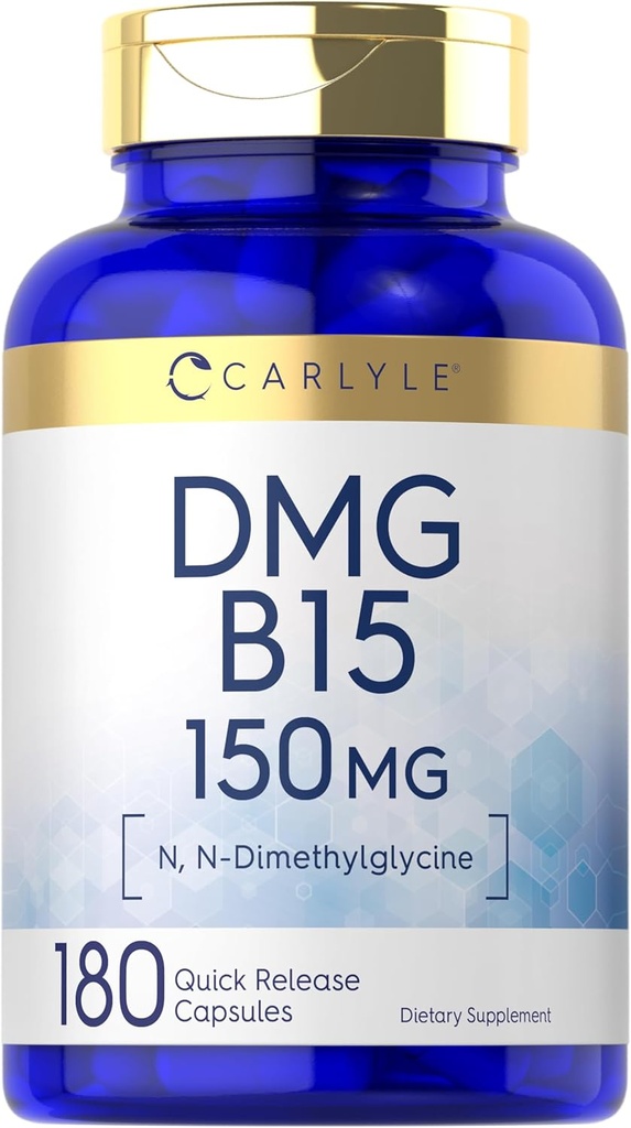 Carlyle DMG Suplemento 150 mg Silencio 180 cápsulas Silencio N-Dimetilglycine HCl Silencio No GMO &amp; Gluten Gratis