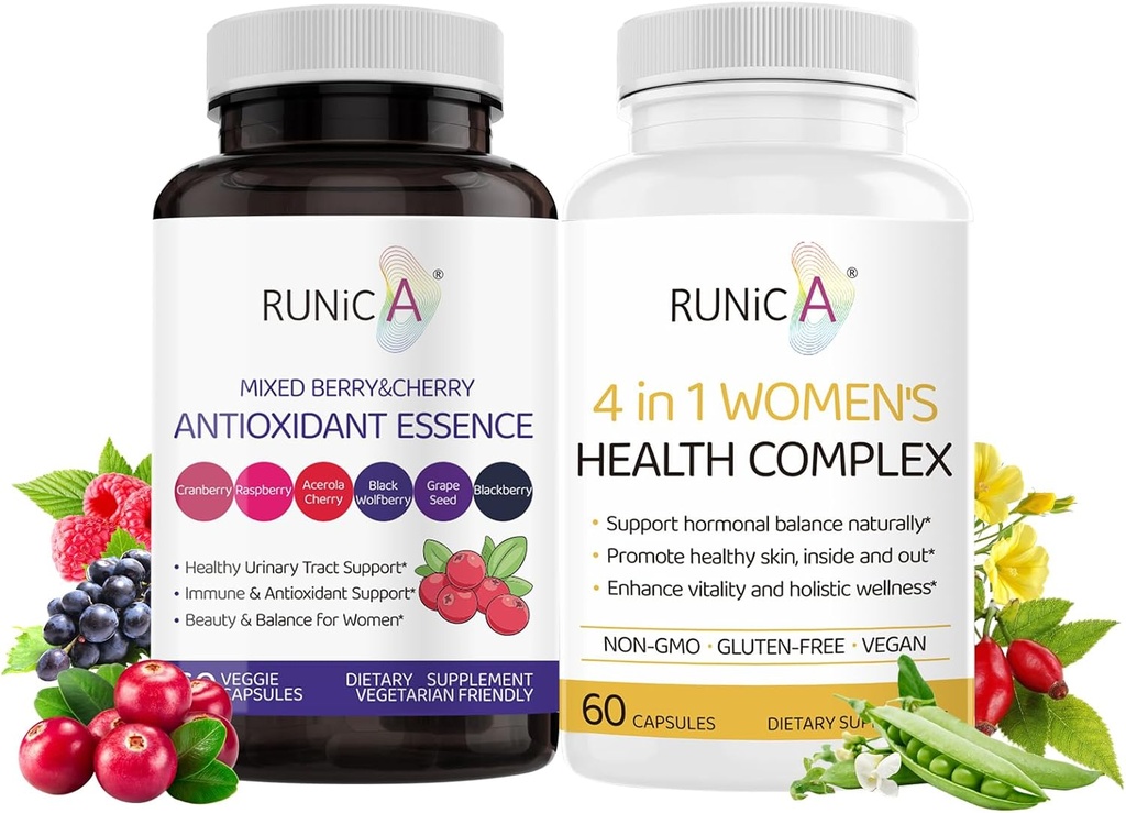 Women's Wellness Duo - 4-in-1 Health Complex &amp; Antioxidant Supplement for Hormonal Balance,Skin & Energy,Menopause & Immune Support-Vegan Capsule