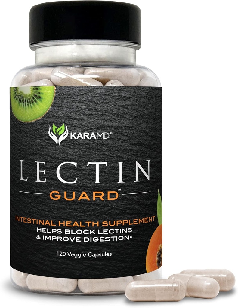 KaraMD Lectin Guard | Colon Cleansing Lectin Blocker | Slippery Elm, Bladderwrack, Sodium Alginate, Okra, Kiwi & Papaya | Gut Health for Women and Men, Non-GMO & Gluten Free 30 Capsules