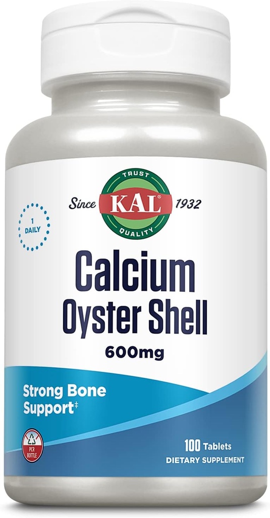 KAL Calcium Oyster Shell Tablets, 600 mg, 100 Cuenta